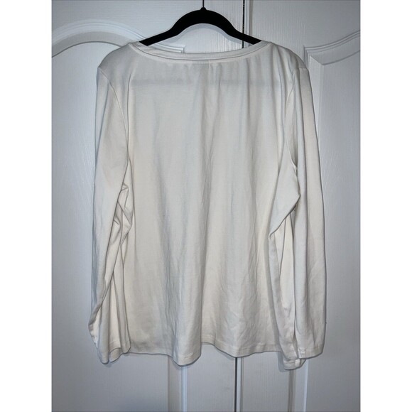 Chico's Womens Ivory Long Sleeve V-Neck T-Shirt Blouse Sz 4 XXL Stretch Sparkle - Picture 6 of 11